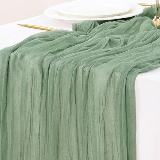 120 Inch Green Gauze Table Runner – 10FT Long Cheesecloth Style Wedding Table Decor for Party, Dinner & Event Styling
