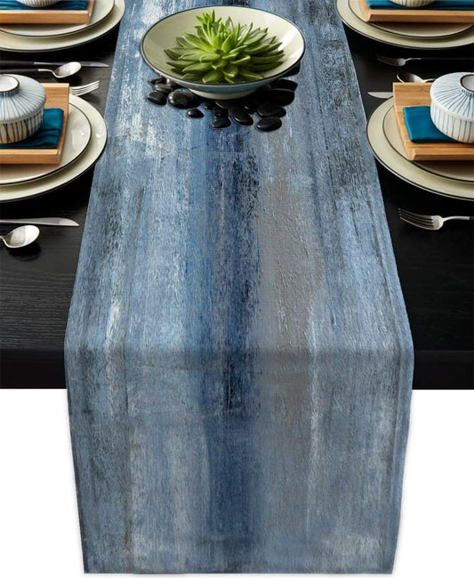 Blue Gray Table Runner Modern Art Farmhouse Linen Table Runner Dresser Scarf Vintage Country Style Party Kitchen Table Coffee Holiday Party Decorations (13" x 36", Blue Gray)