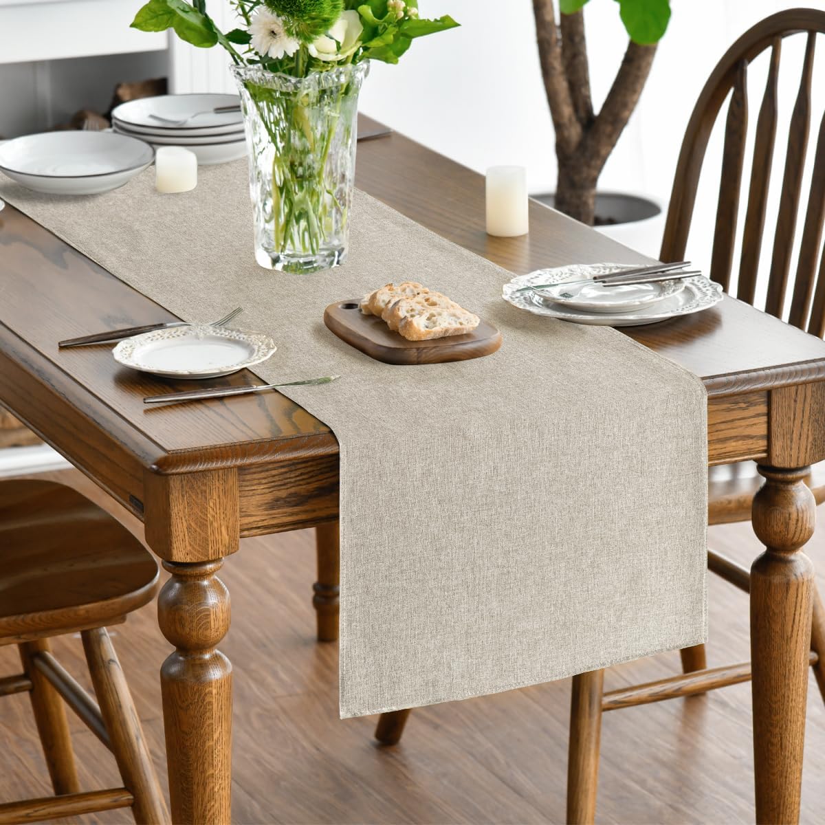 Light Brown Table Runner, Seasonal Fall Washable Kitchen Table Decorations for Home Party Decor 13x72 Inch