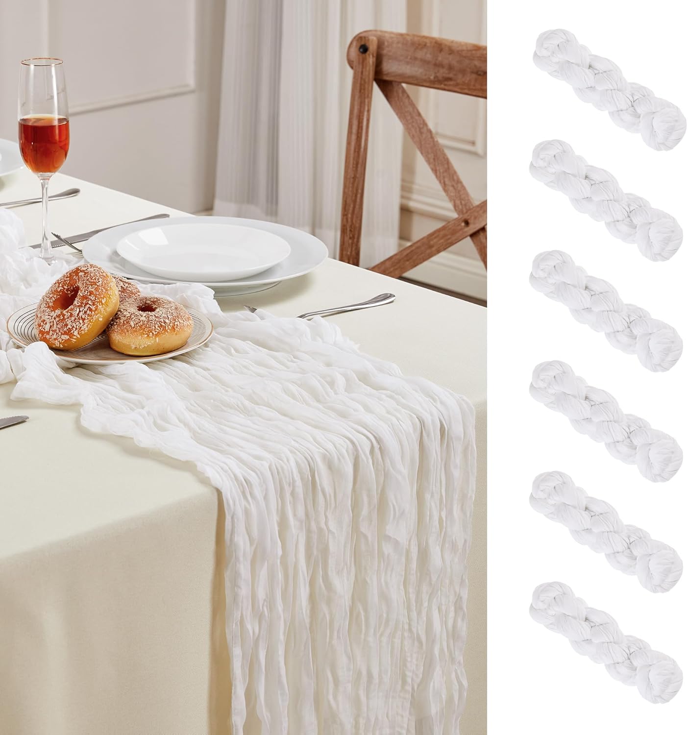 6 Pack White Cheesecloth Table Runners 10 Feet Long Table Runner Rustic Transparent Table Runner Suitable for Wedding Bridal Baby Shower Birthday Party Table Decoration Thanksgiving Christmas Decoration