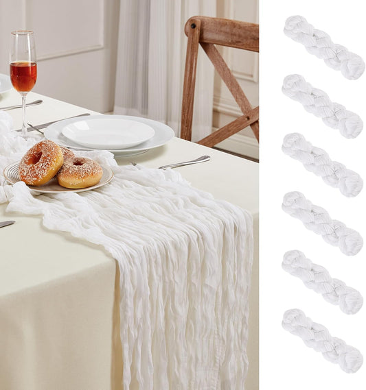 6 Pack White Cheesecloth Table Runners 10 Feet Long Table Runner Rustic Transparent Table Runner Suitable for Wedding Bridal Baby Shower Birthday Party Table Decoration Thanksgiving Christmas Decoration