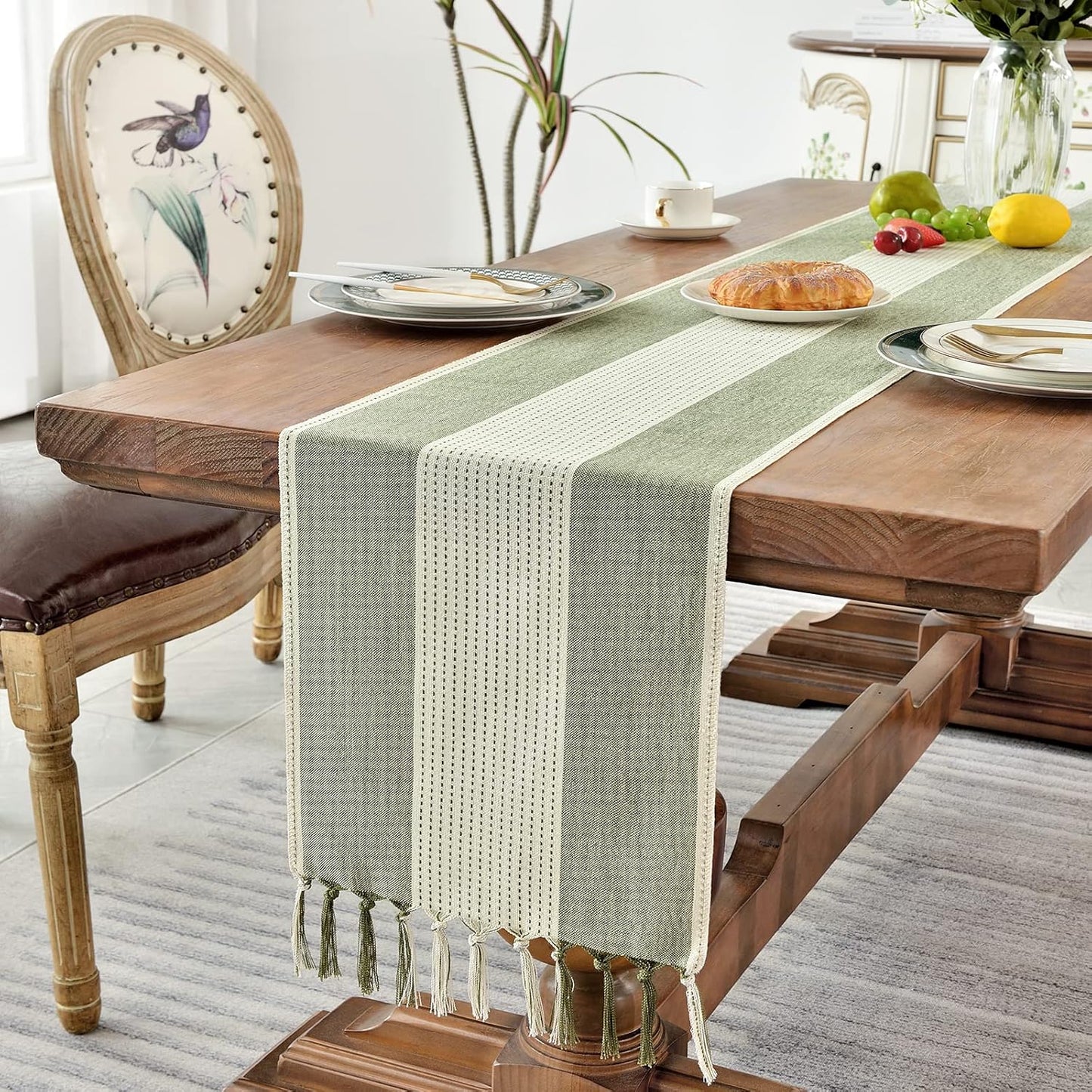 Linen Table Runner, 72 inches long, suitable for table decoration, wedding, party and dressing table decoration (Sage Green, 72 inches)