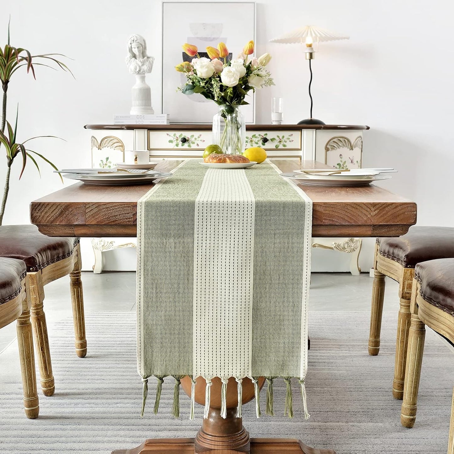 Linen Table Runner, 72 inches long, suitable for table decoration, wedding, party and dressing table decoration (Sage Green, 72 inches)