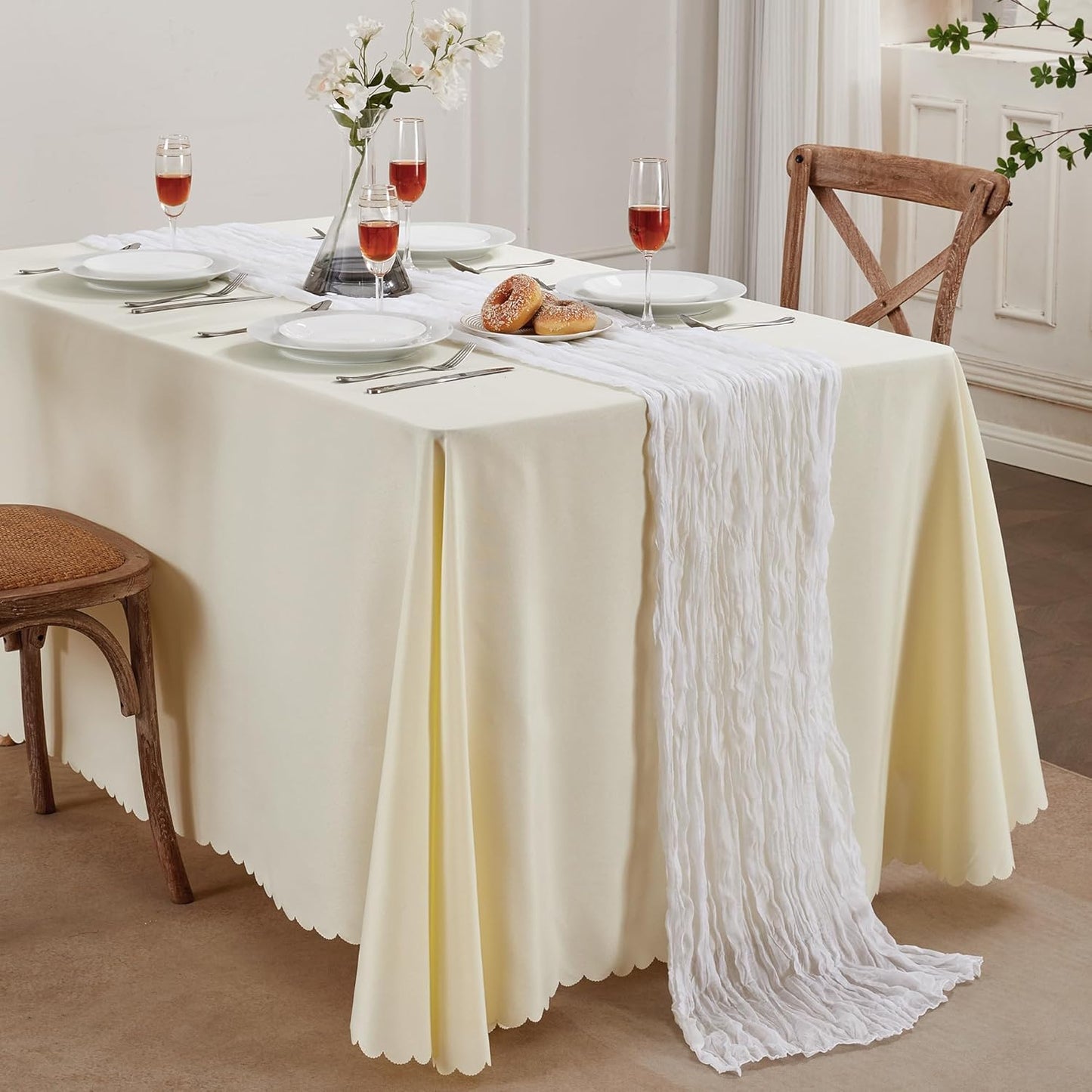 6 Pack White Cheesecloth Table Runners 10 Feet Long Table Runner Rustic Transparent Table Runner Suitable for Wedding Bridal Baby Shower Birthday Party Table Decoration Thanksgiving Christmas Decoration