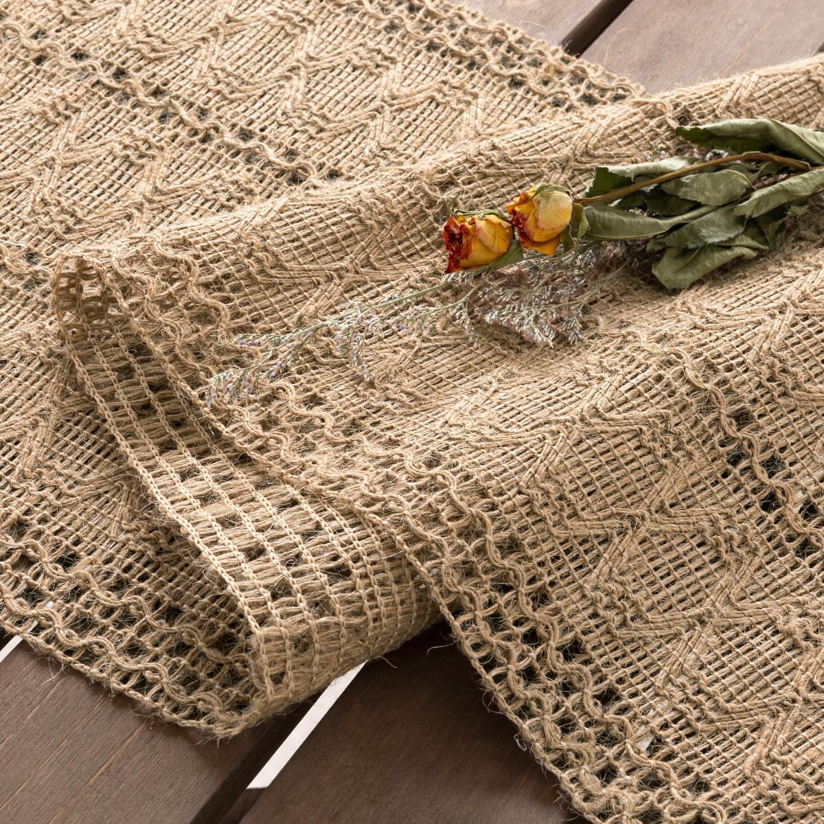 Bohemian Table Runner Summer Farmhouse Burlap Jute Bamboo Rustic Dining Room Kitchen Centerpiece Woven Coffee Table Runner for Dressing Table Scarf Home Decor 12x48 Inch