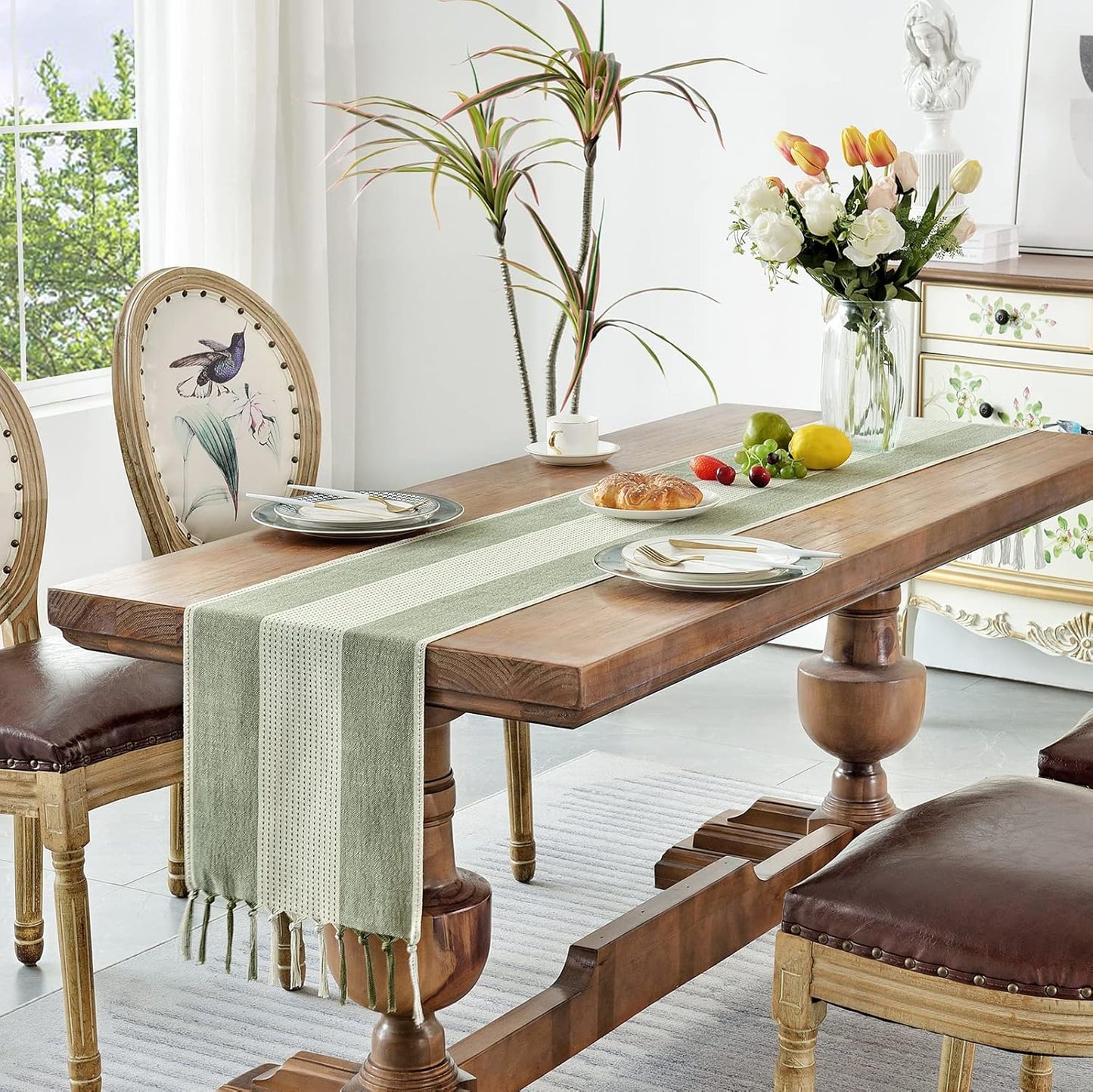 Linen Table Runner, 72 inches long, suitable for table decoration, wedding, party and dressing table decoration (Sage Green, 72 inches)