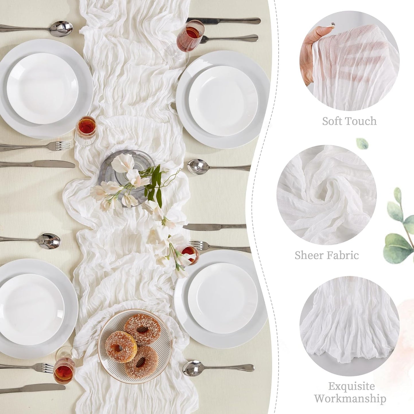 6 Pack White Cheesecloth Table Runners 10 Feet Long Table Runner Rustic Transparent Table Runner Suitable for Wedding Bridal Baby Shower Birthday Party Table Decoration Thanksgiving Christmas Decoration