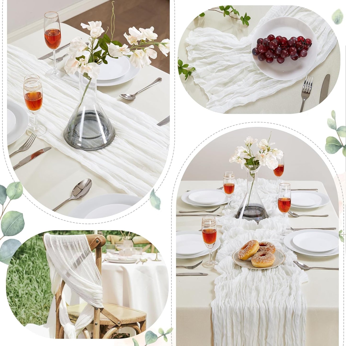 6 Pack White Cheesecloth Table Runners 10 Feet Long Table Runner Rustic Transparent Table Runner Suitable for Wedding Bridal Baby Shower Birthday Party Table Decoration Thanksgiving Christmas Decoration