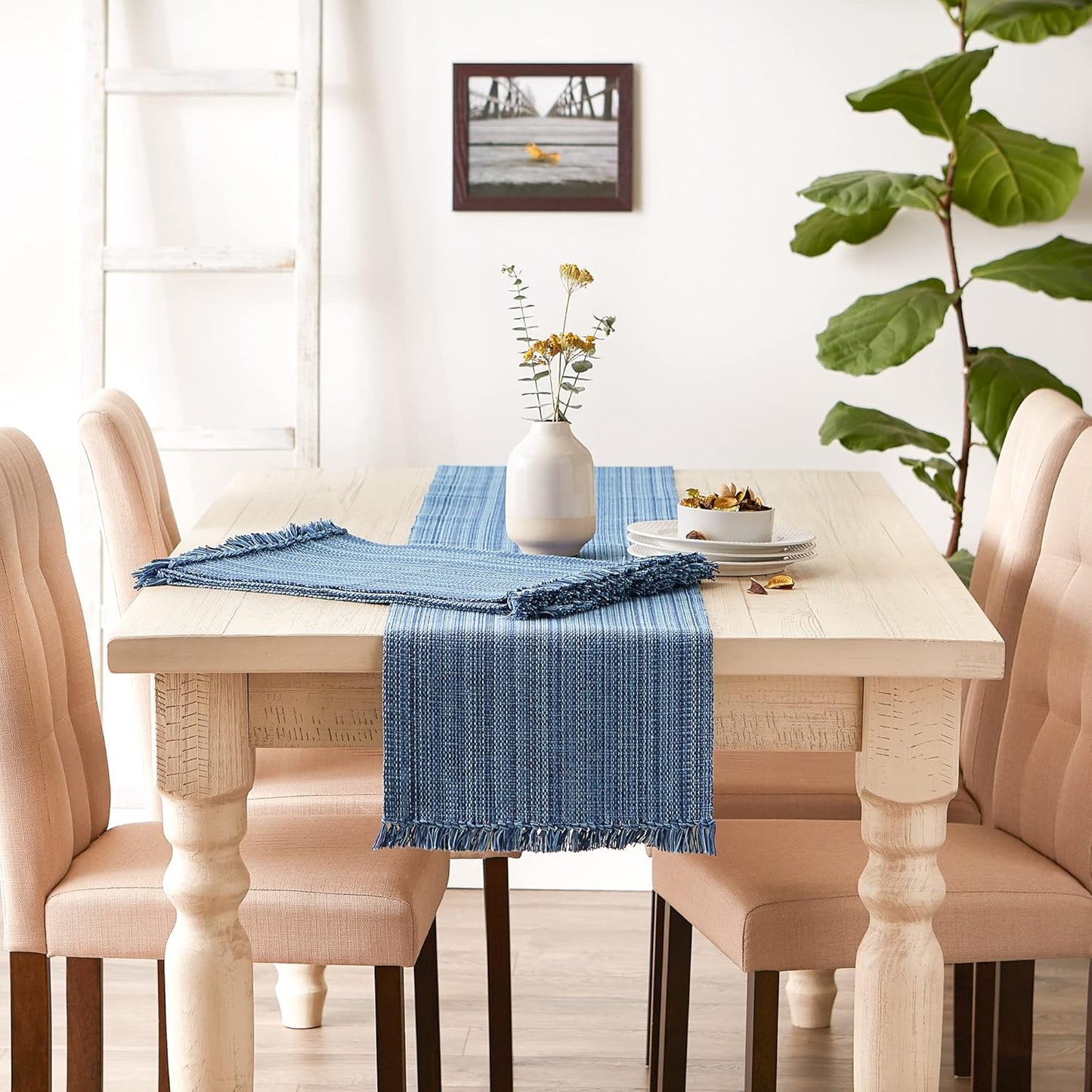 Table runner, 13x72, nautical blue table runner: add a touch of the ocean to your table