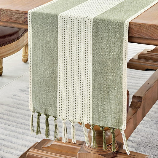 Linen Table Runner, 72 inches long, suitable for table decoration, wedding, party and dressing table decoration (Sage Green, 72 inches)
