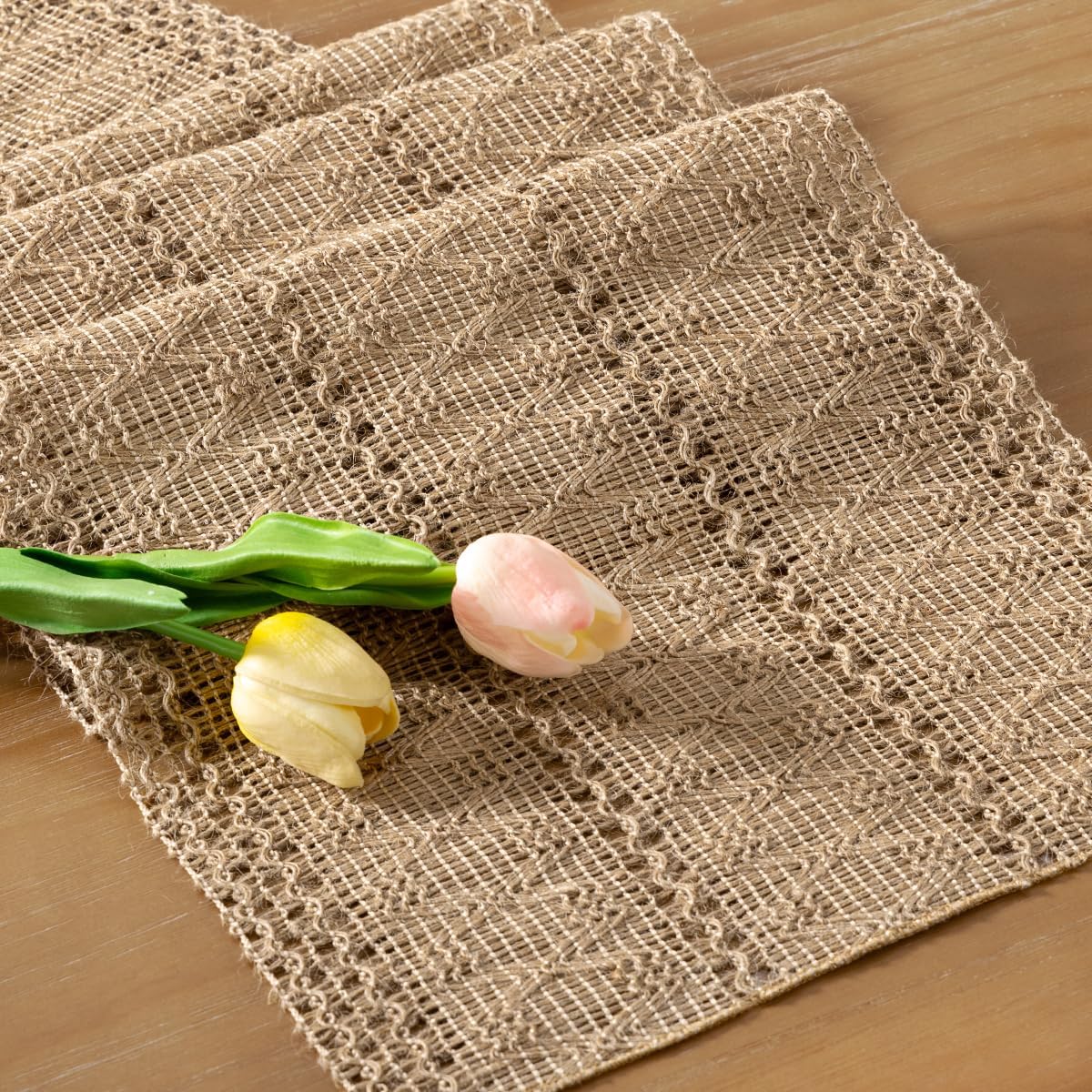 Bohemian Table Runner Summer Farmhouse Burlap Jute Bamboo Rustic Dining Room Kitchen Centerpiece Woven Coffee Table Runner for Dressing Table Scarf Home Decor 12x48 Inch