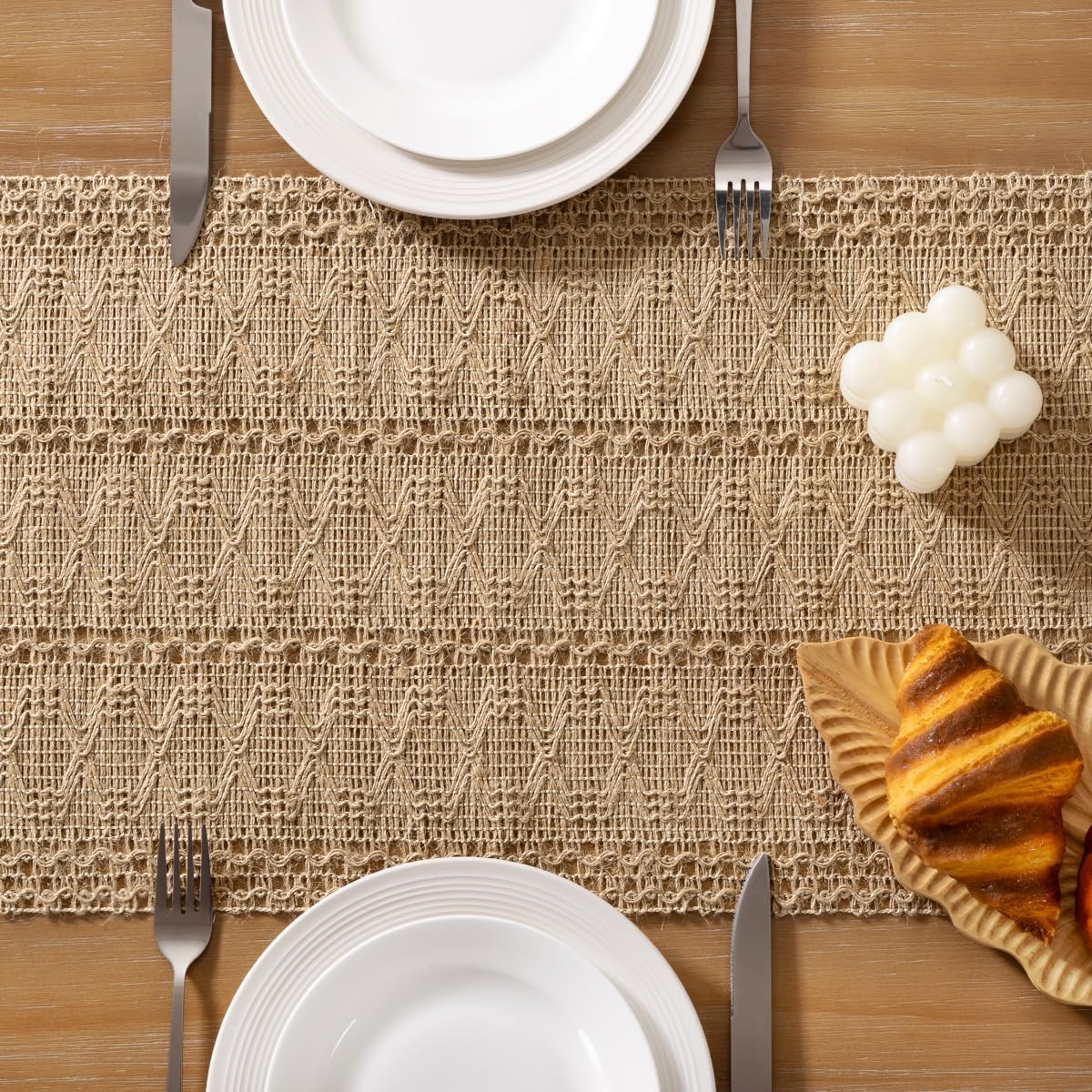 Bohemian Table Runner Summer Farmhouse Burlap Jute Bamboo Rustic Dining Room Kitchen Centerpiece Woven Coffee Table Runner for Dressing Table Scarf Home Decor 12x48 Inch