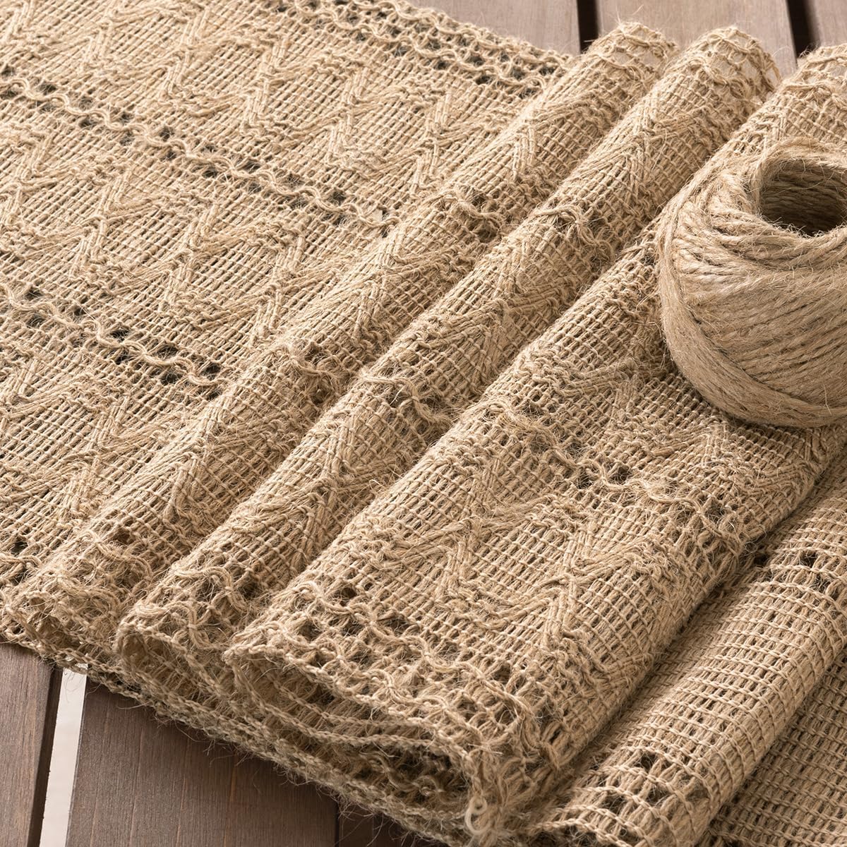 Bohemian Table Runner Summer Farmhouse Burlap Jute Bamboo Rustic Dining Room Kitchen Centerpiece Woven Coffee Table Runner for Dressing Table Scarf Home Decor 12x48 Inch
