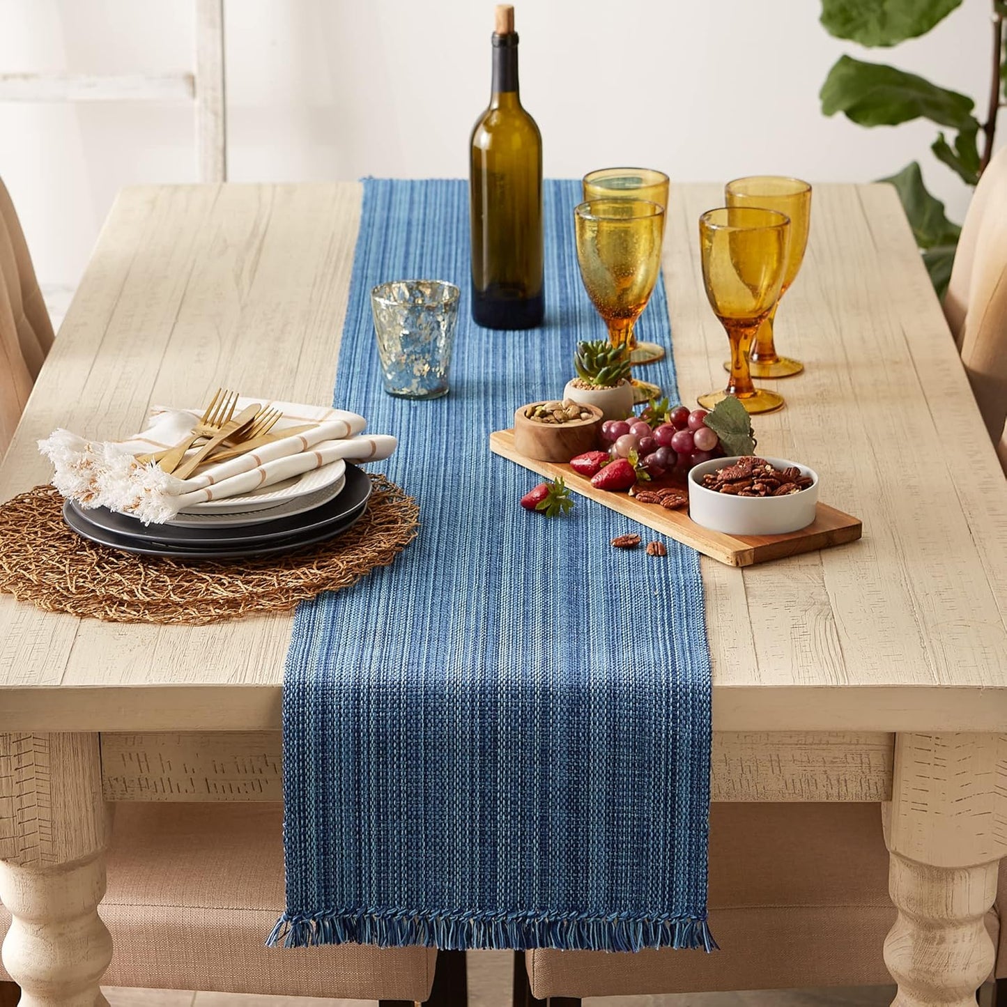 Table runner, 13x72, nautical blue table runner: add a touch of the ocean to your table